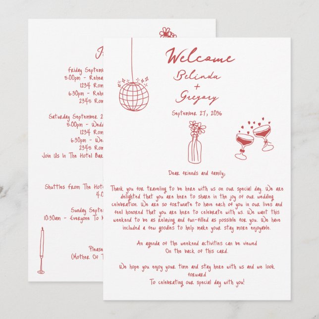 Carte Illustrations à la main - Itinéraire Mariage Maroo (Devant / Derrière)