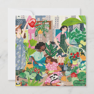 Carte illustrations de femmes de jardinage urbain merci