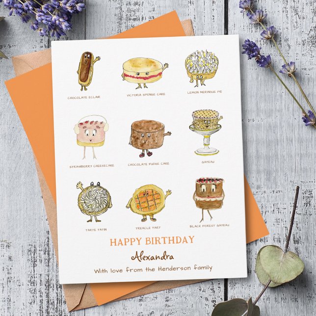 Carte Illustrations de gâteaux mignons pour un joyeux an (Funny cake cartoon baking happy birthday personalized greetings card)