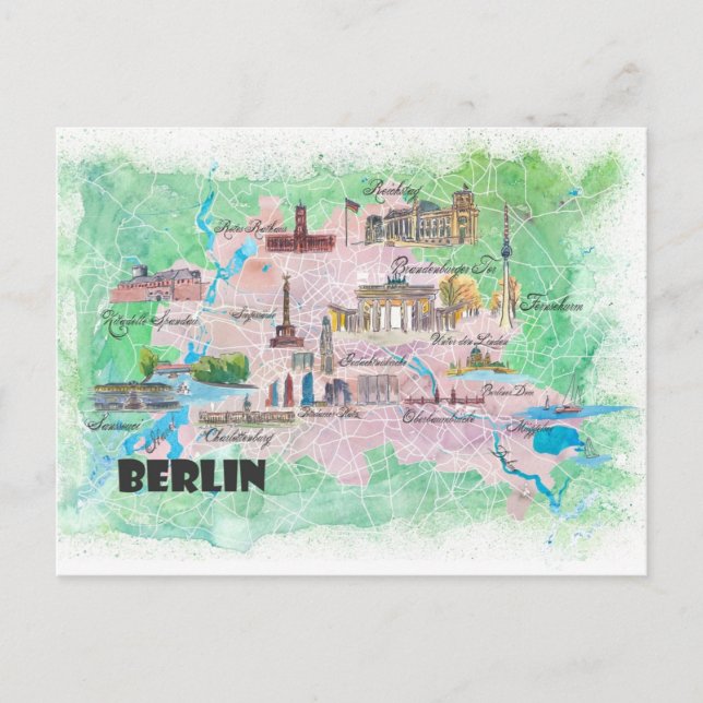 Carte illustrée de Berlin Allemagne avec les route (Devant)
