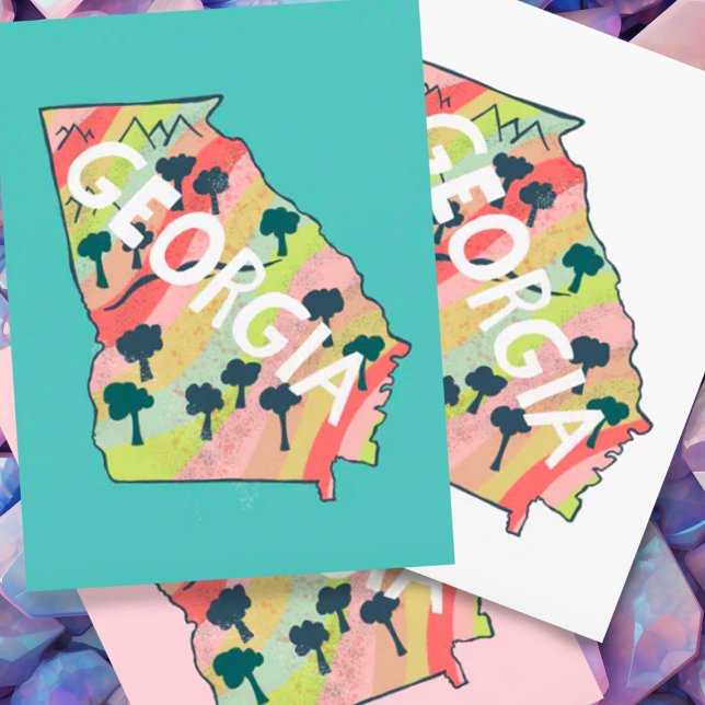 Carte illustrée de Géorgie (Georgia illustrated map postcard)