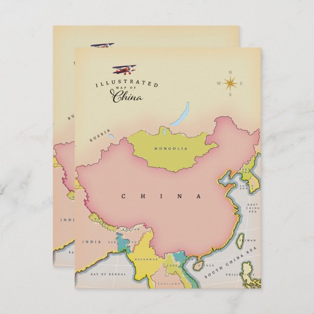 Carte illustrée de la Chine (Devant / Derrière)