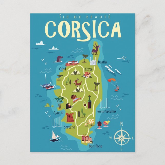 Carte illustrée de la Corse (Devant)