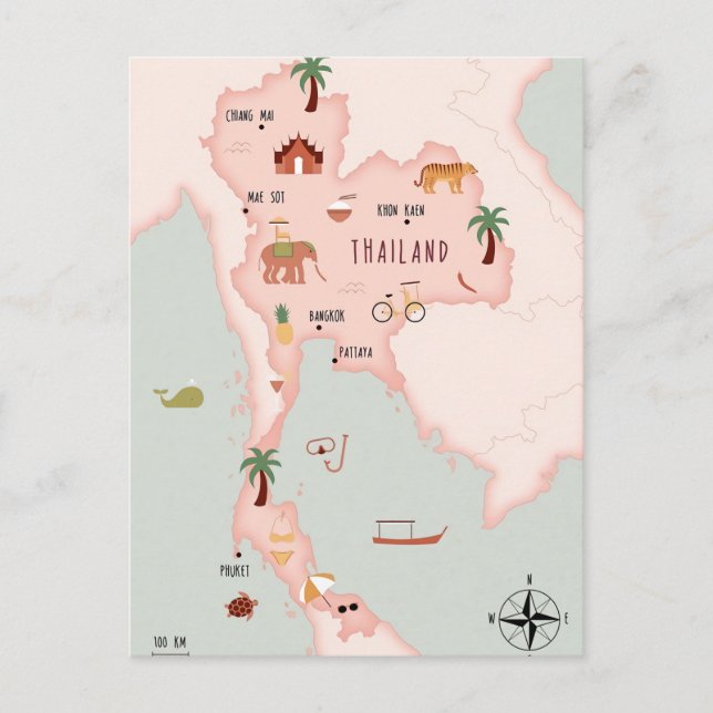 Carte illustrée de la Thaïlande (Devant)