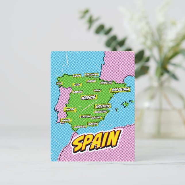 Carte illustrée de l'Espagne dans le style Pop Art (Debout devant)