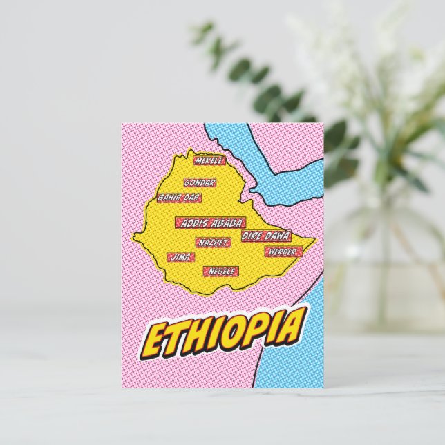 Carte illustrée de l'Éthiopie dans le style Pop Ar (Debout devant)