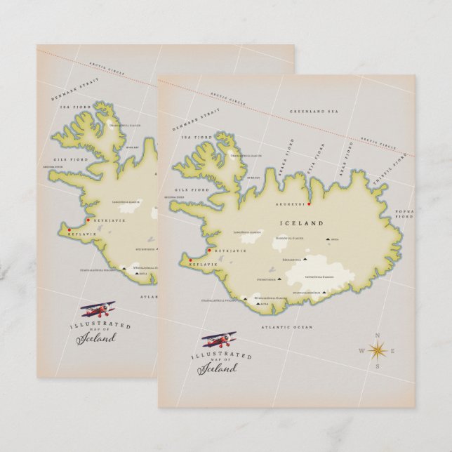 Carte illustrée de l'Islande (Devant / Derrière)