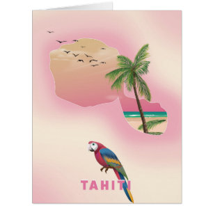 Carte illustrée de Tahiti affiche de voyage