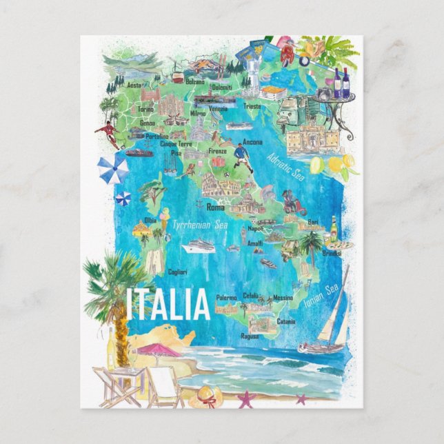 Carte illustrée de voyage d'Italie (Devant)