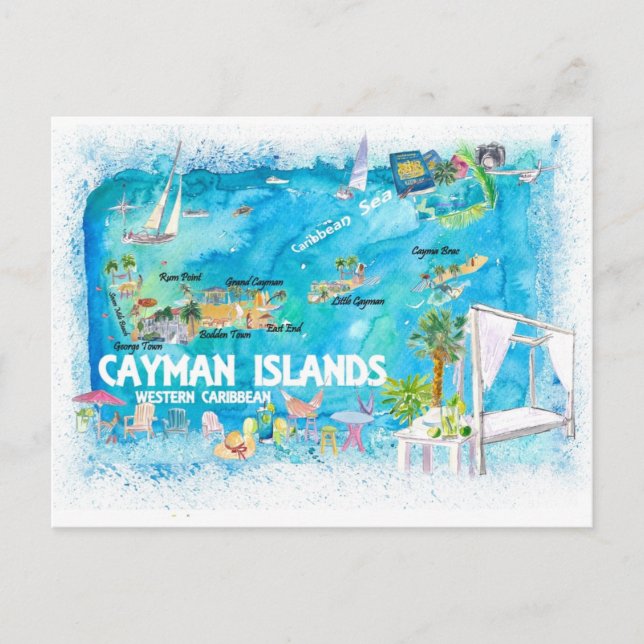 Carte illustrée des îles Caïmans avec routes  (Devant)