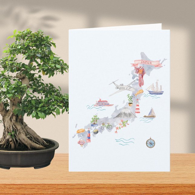 Carte illustrée du Japon pliée en guise de salutat (In situ)