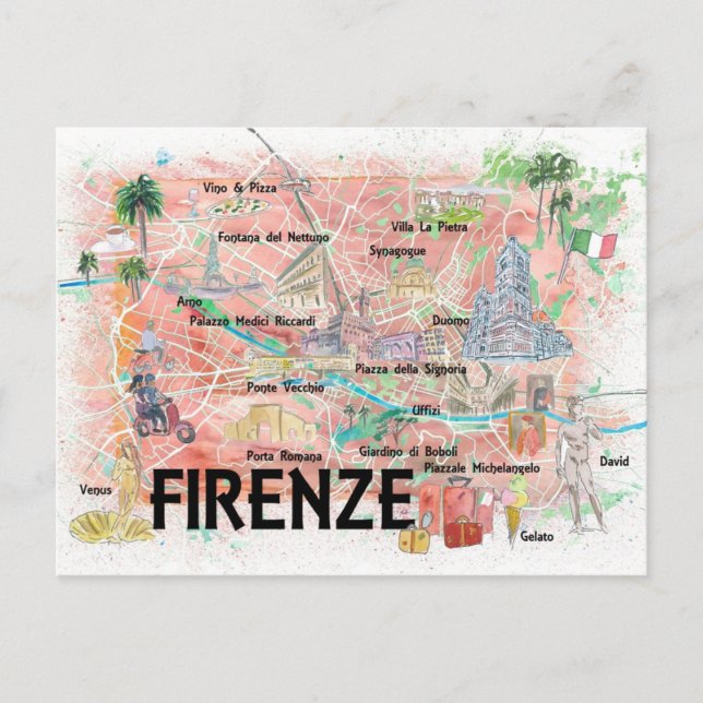 Carte illustrée Florence Italie (Devant)