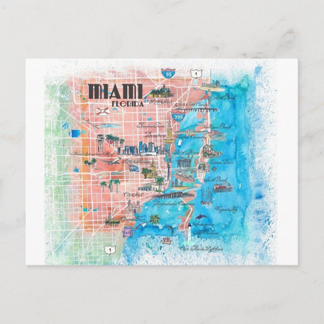 Carte illustrée Miami Florida (Devant)