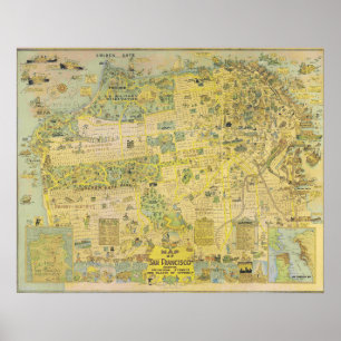 Carte illustrée vintage de San Francisco Affiche 1