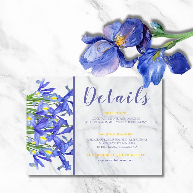 Carte Image de mariage Iris Bleu Marbre Moderne (Créateur téléchargé)