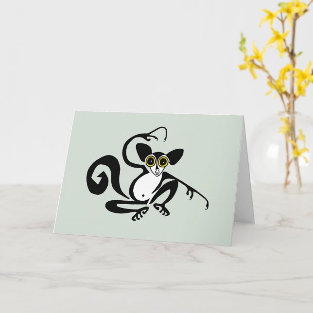 Carte Image mignonne AYE-AYE - Animaux sauvages - Vert (Fleur jaune)