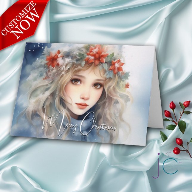 Carte Imaginaire Fée d'hiver Noël (Customizable Text Inside and Outside)