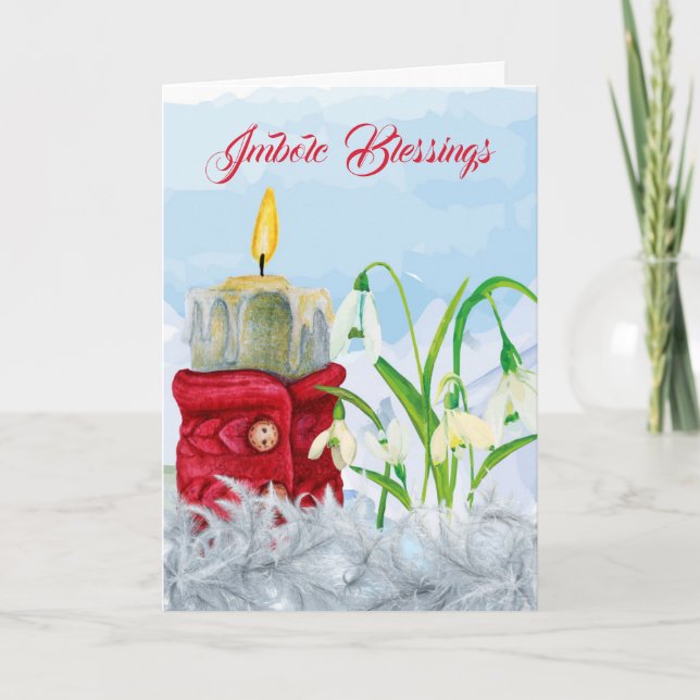 Carte Imbolc Snowdrops & Chandelle Sweater Wiccan Saluta (Devant)