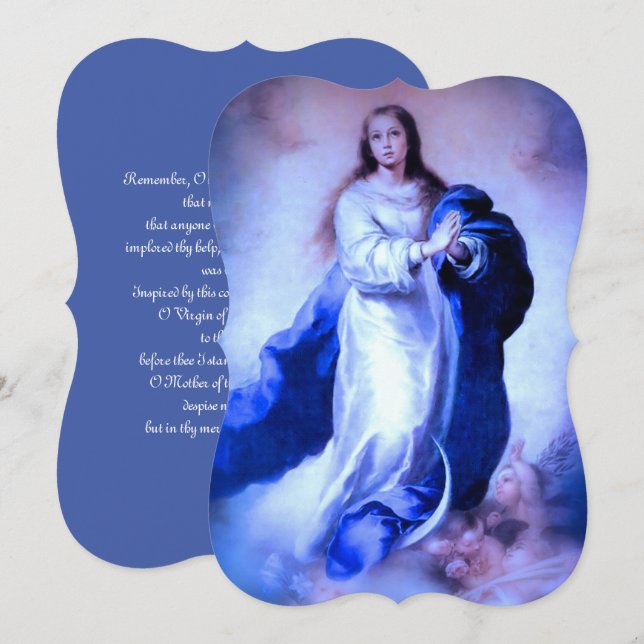 Carte Immaculée Conception Bleue avec Memorare (Devant / Derrière)