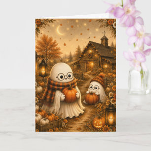Carte Impression d'art de citrouille fantôme mignon