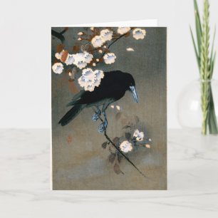 Carte Impression vintage de bois de corbeau japonais et 