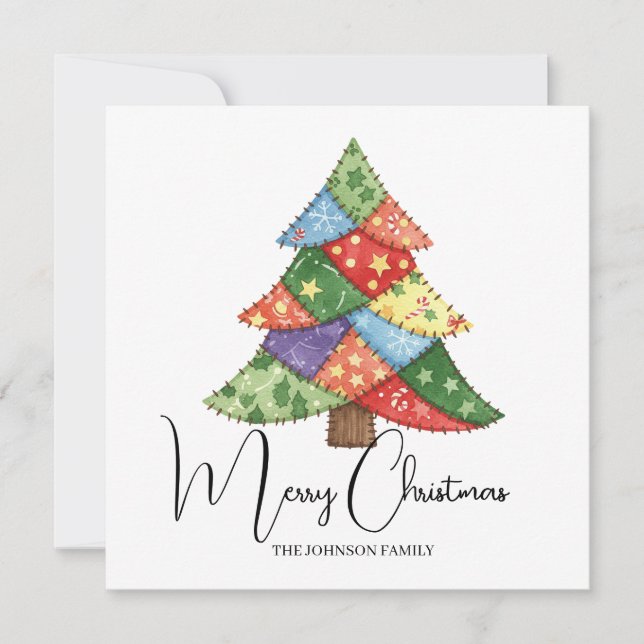 Carte Imprimés patchwork d'arbre de Noël personnalisés (Devant)
