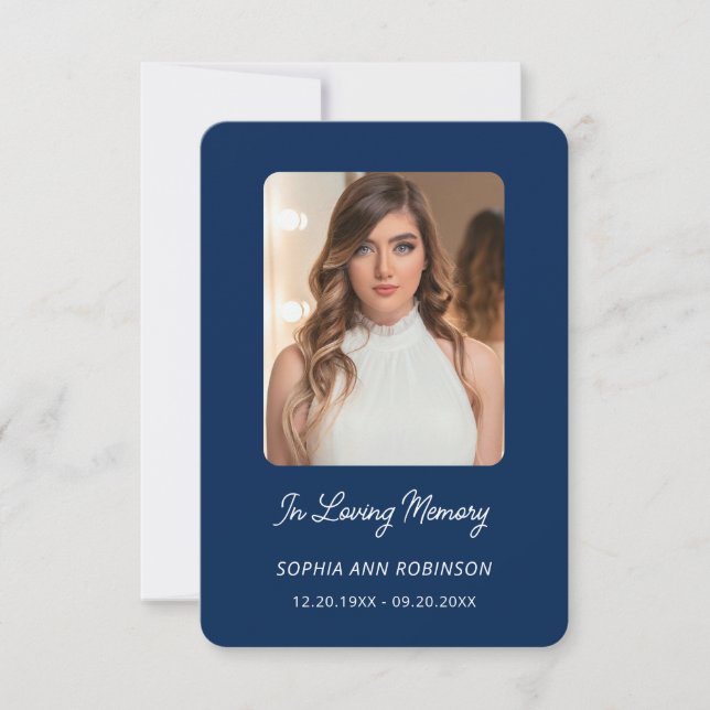 Carte In Love Memory Photo Funeral Blue Prayer Card (Devant)