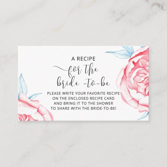 Carte incluse "RECETTE pour la future mariée" (Devant)
