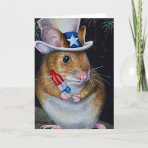 Carte Independence Day Field Mouse No. 2 Watercolor Art