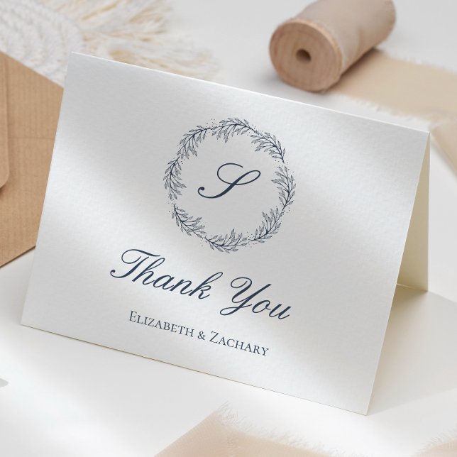 Carte Indigo Blue Monogramme Mariage de couronne Merci (Créateur téléchargé)