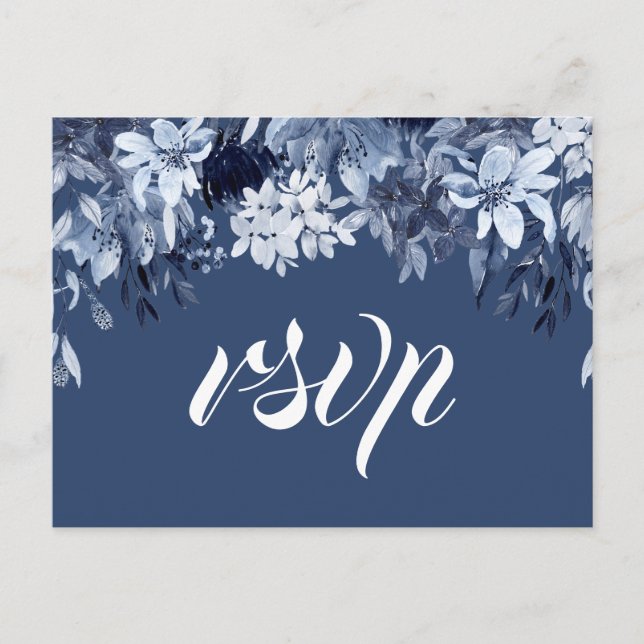 Carte Indigo Floral RSVP de minuit avec choix de r (Devant)