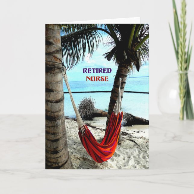 Carte Infirmière à la retraite - Hamac à la plage (Devant)