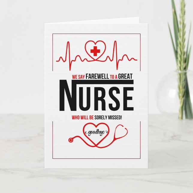 Carte Infirmière Adieu ou Bon Bye Rouge et Blanc (Devant)
