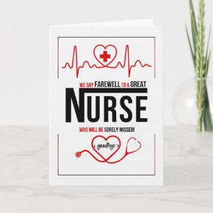 Carte Infirmière Adieu ou Bon Bye Rouge et Blanc