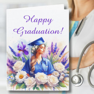 Carte Infirmière diplômée avec Iris, Daisy, Rose