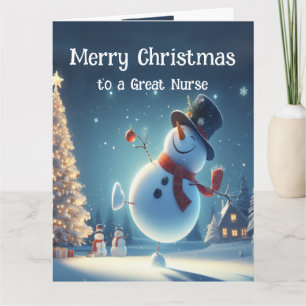 Carte Infirmière Happy Snowman Hot Chocolate Noël