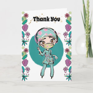 Carte Infirmière merci illustration chirurgien fleurs pa