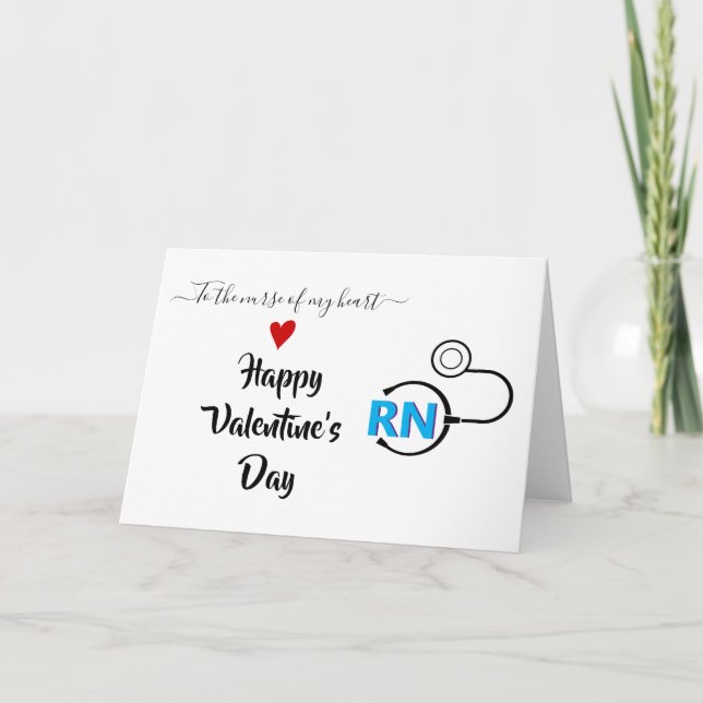 Carte Infirmière stéthoscope Valentines jour bleu RN (Devant)