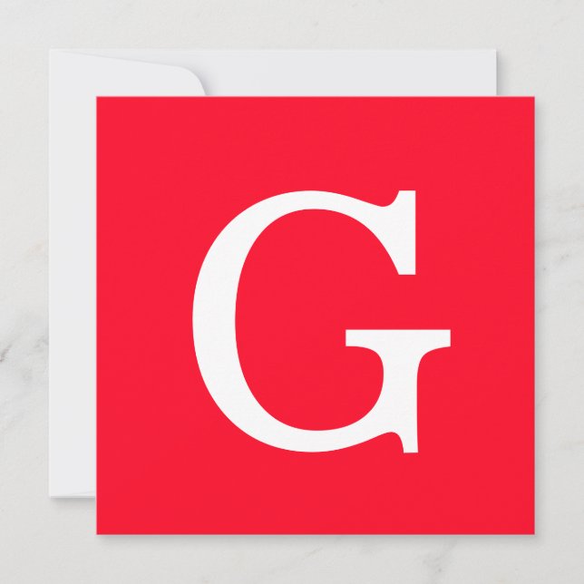 Carte Initial Letter Monogram Red White Plain Simple (Devant)