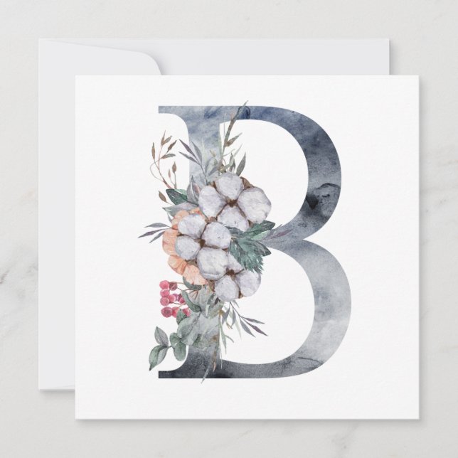 Carte Initiale B Monogramme Floral Bleu (Devant)