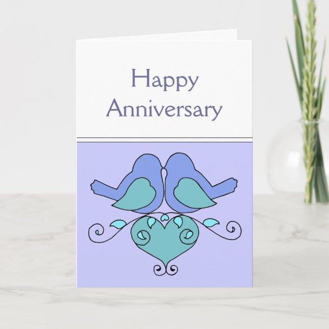 Carte Inséparables Cadeau d'anniversaire Oiseaux avec cœ (Devant)