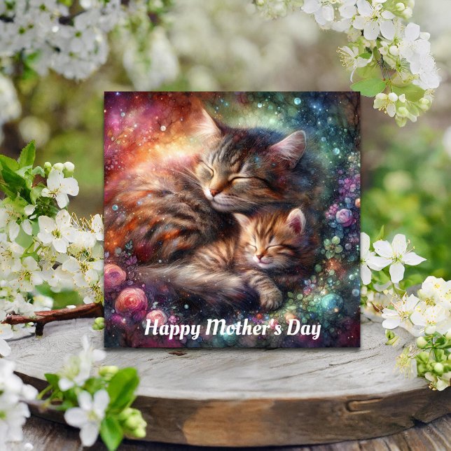 Carte Inspirational Cat Maman Kitten Floral Fête des Mèr (Créateur téléchargé)