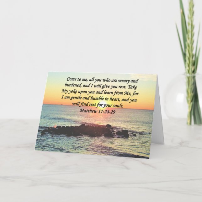 CARTE INSPIRING MATTHEW 11:28 DESIGN PHOTO DE LEVER (Devant)