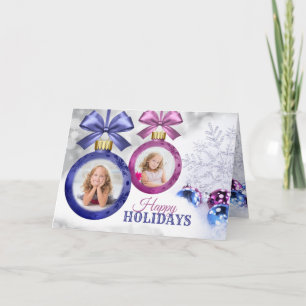 Carte Instagram Photos Noël Bauble rose pourpre neige