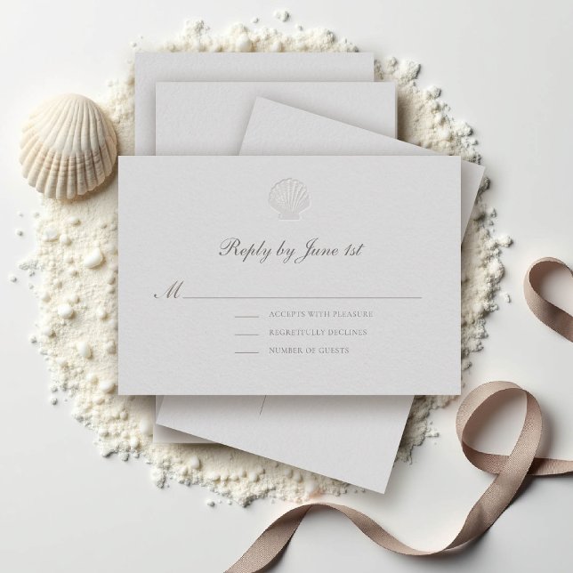 Carte Intervention officielle du Mariage de la coque côt (nautical wedding rsvp reply coastal modern classic formal traditional elegant shell medium ivory)