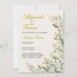 Carte Invitacion Para Evento Verde Con Dorado