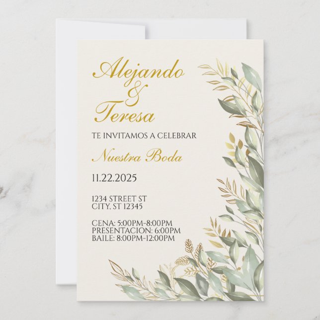 Carte Invitacion Para Evento Verde Con Dorado (Devant)