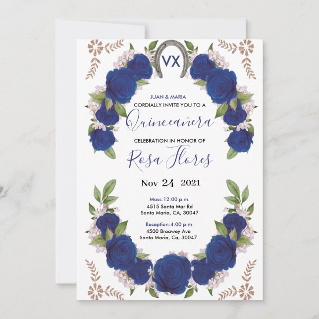 Carte Invitaciones pour Quinceanera Invitation, Roses de (Devant)