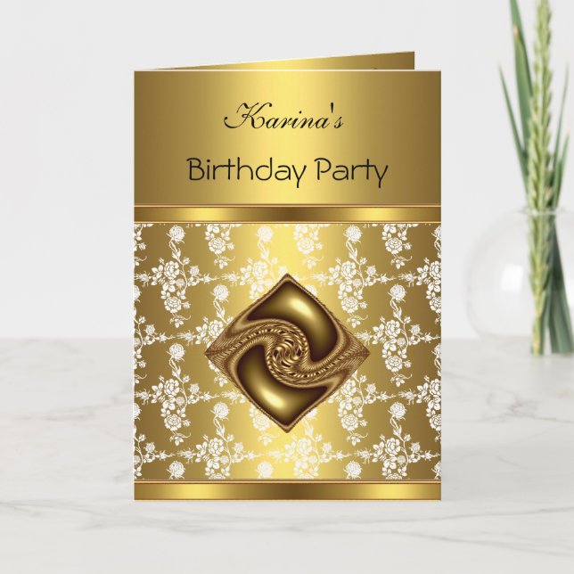 Carte Invitation Anniversaire Fleur Or (Devant)