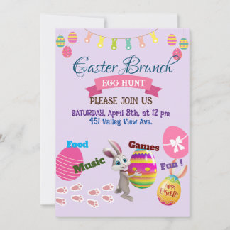Carte invitation de Brunch et Chasse aux Oeufs de